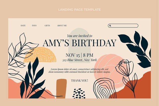 Página de inicio de cumpleaños boho dibujada a mano