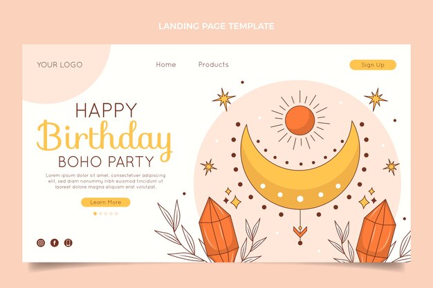 Página de inicio de cumpleaños boho dibujada a mano
