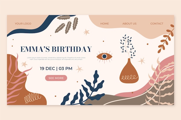 Página de inicio de cumpleaños boho dibujada a mano