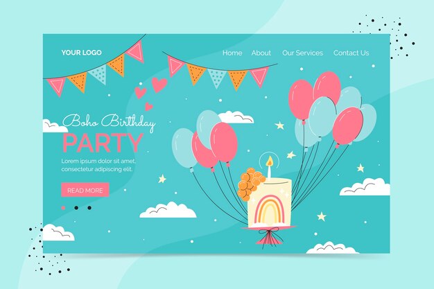 Página de inicio de cumpleaños boho dibujada a mano