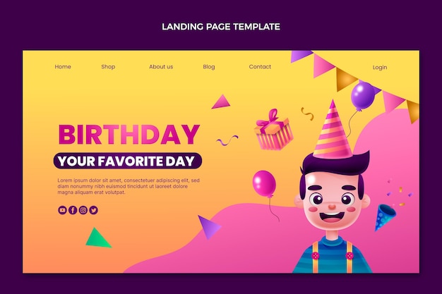 Vector gratuito página de inicio de cumpleaños colorido degradado