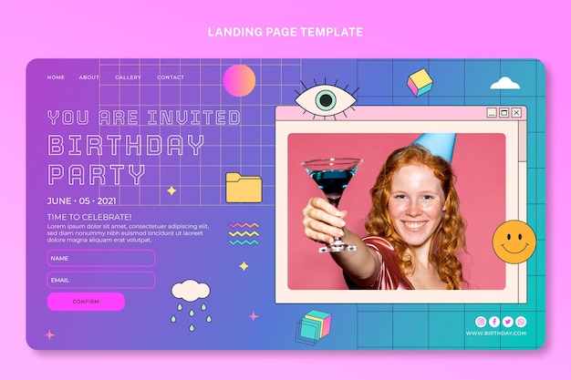 Vector gratuito página de inicio de cumpleaños degradado retro vaporwave