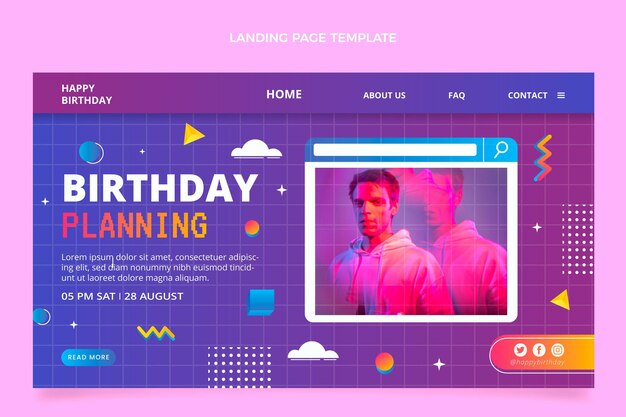 Página de inicio de cumpleaños degradado retro vaporwave