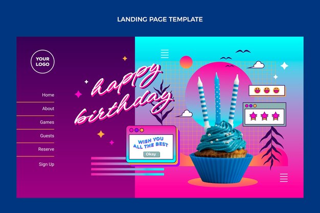 Página de inicio de cumpleaños degradado retro vaporwave