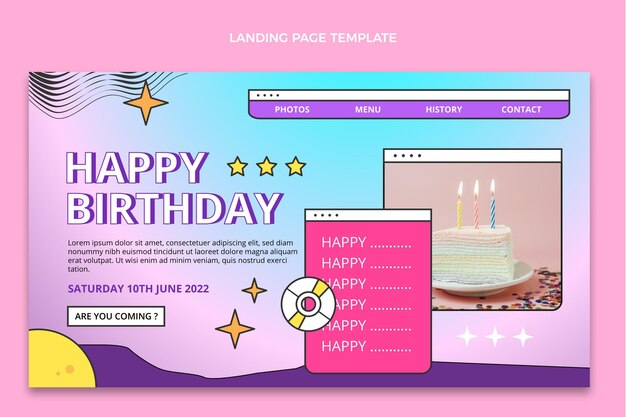 Página de inicio de cumpleaños degradado retro vaporwave