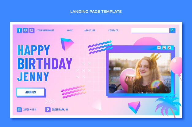 Página de inicio de cumpleaños degradado retro vaporwave