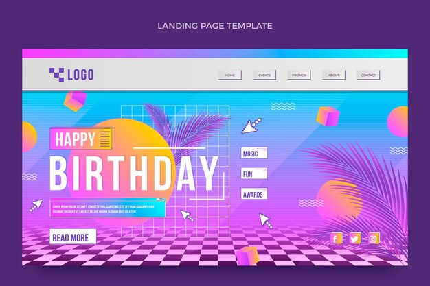 Página de inicio de cumpleaños degradado retro vaporwave