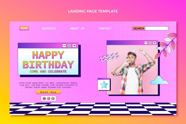 Página de inicio de cumpleaños degradado retro vaporwave