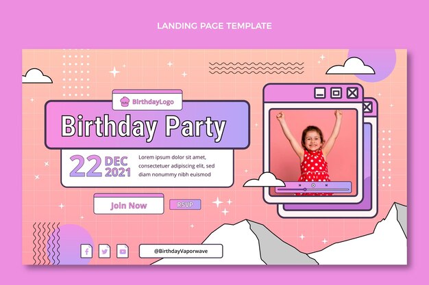 Página de inicio de cumpleaños degradado retro vaporwave