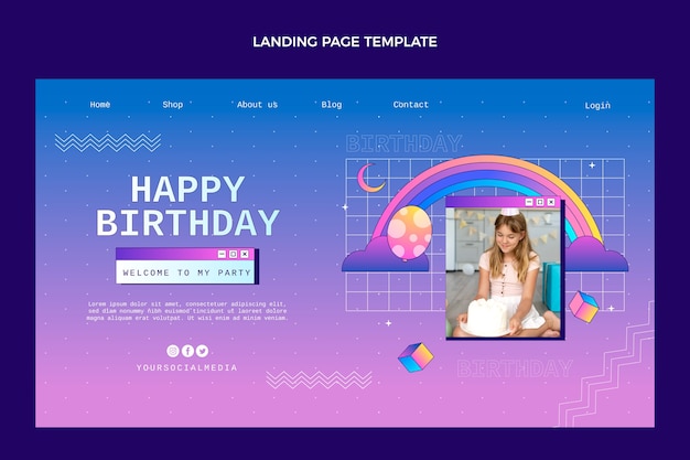 Página de inicio de cumpleaños degradado retro vaporwave