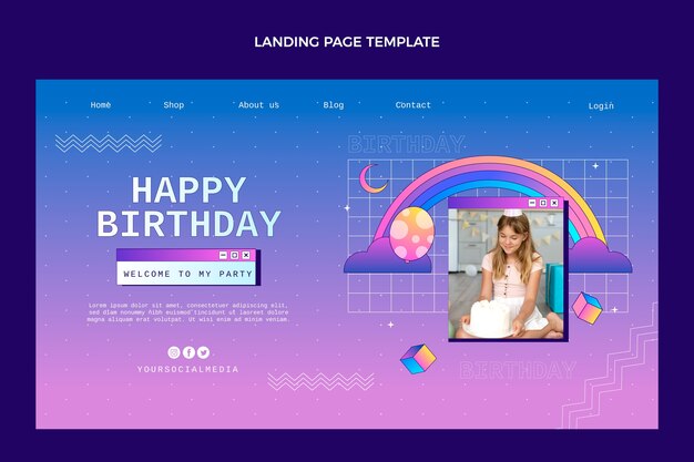Página de inicio de cumpleaños degradado retro vaporwave