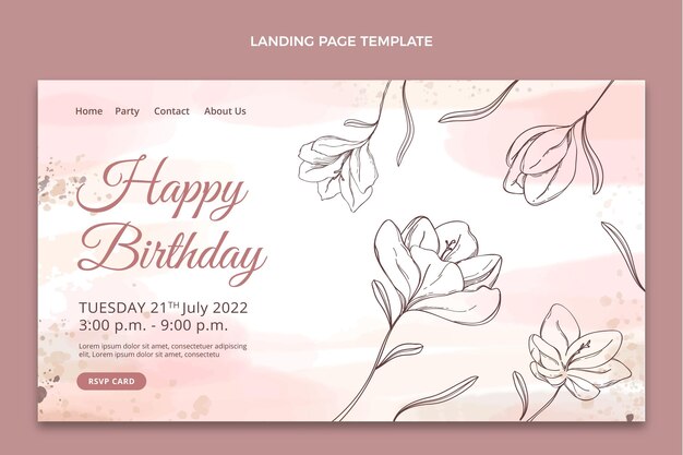 Página de inicio de cumpleaños dibujada a mano en acuarela