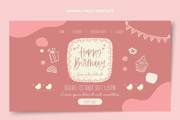 Página de inicio de cumpleaños dibujada a mano en acuarela