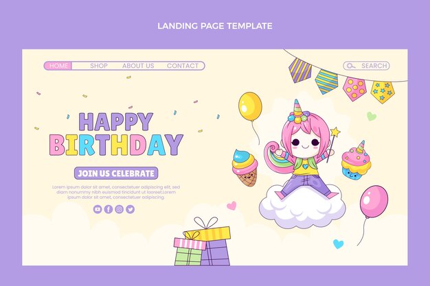 Página de inicio de cumpleaños infantil dibujada a mano