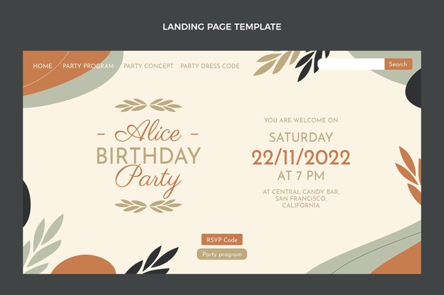 Página de inicio de cumpleaños mínima de diseño plano