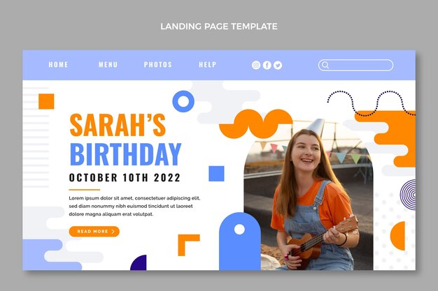 Página de inicio de cumpleaños mínima de diseño plano