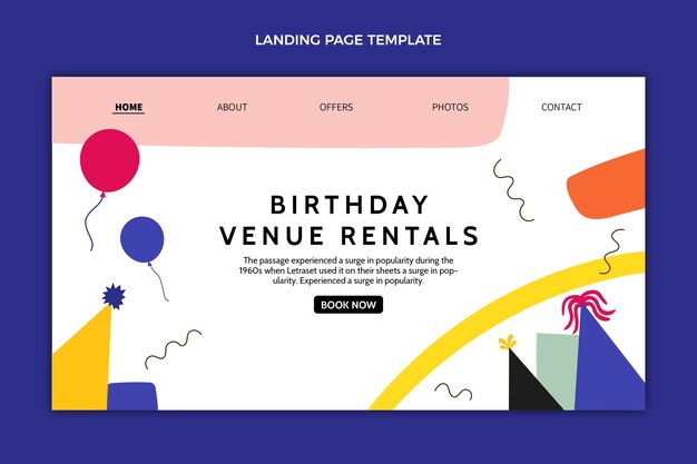 Página de inicio de cumpleaños mínima de diseño plano