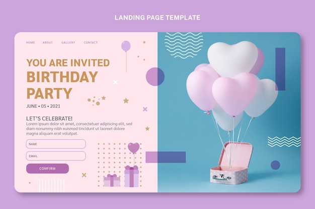 Página de inicio de cumpleaños mínima de estilo plano