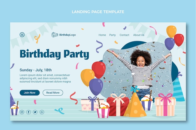 Página de inicio de cumpleaños mínima plana