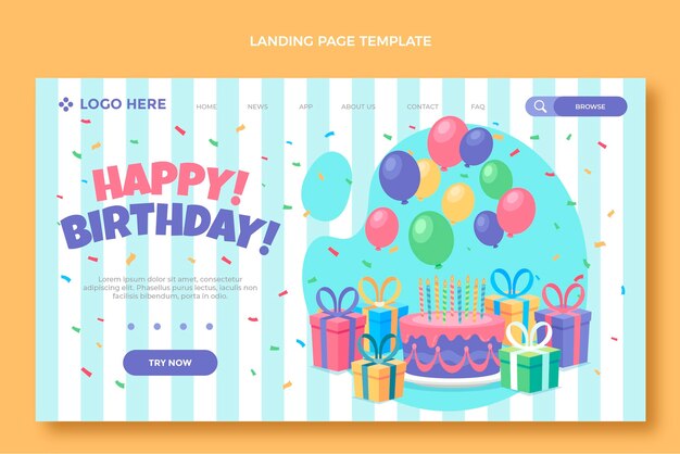 Página de inicio de cumpleaños mínima plana