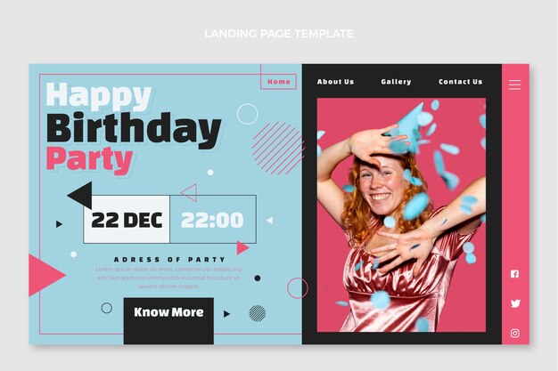 Página de inicio de cumpleaños mínima plana
