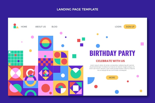 Vector gratuito página de inicio de cumpleaños de mosaico de diseño plano