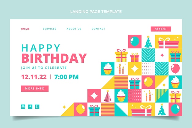 Vector gratuito página de inicio de cumpleaños de mosaico de diseño plano