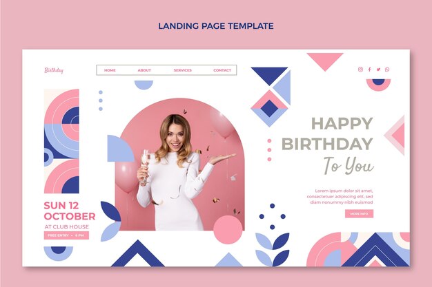Página de inicio de cumpleaños de mosaico plano