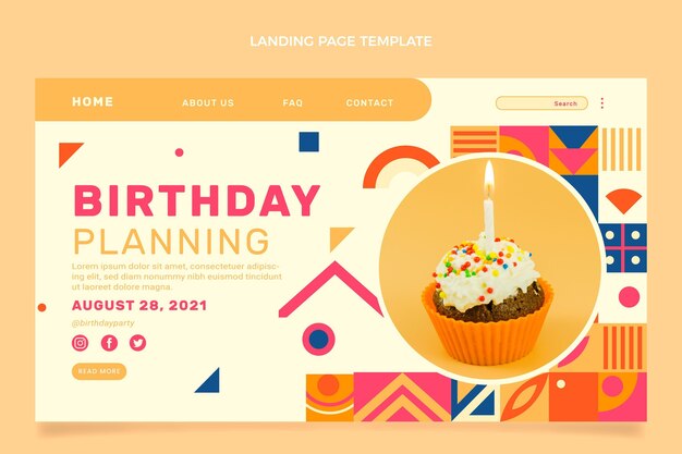 Página de inicio de cumpleaños de mosaico plano