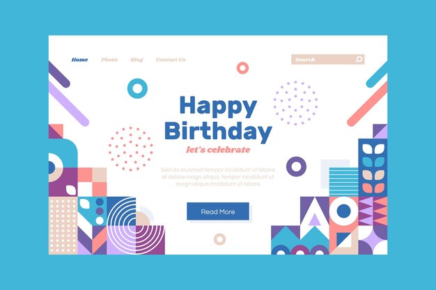 Página de inicio de cumpleaños de mosaico plano