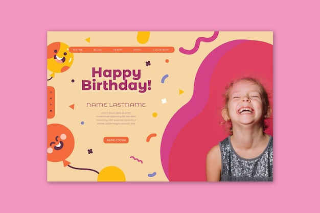 Vector gratuito página de inicio de cumpleaños para niños