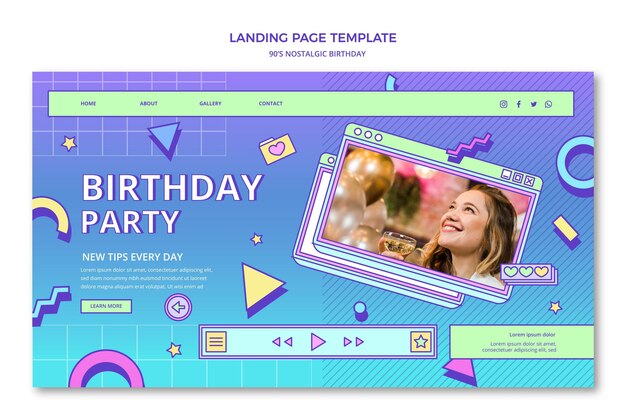 Página de inicio de cumpleaños nostálgico plano de los 90