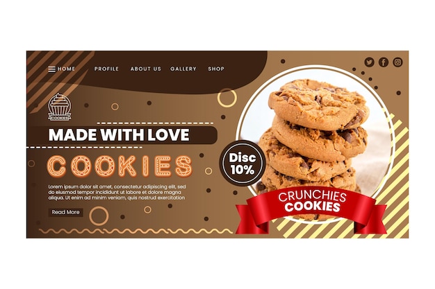 Vector gratuito página de inicio de deliciosas cookies