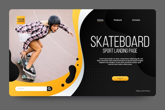 Vector gratuito página de inicio deportiva con foto con skater