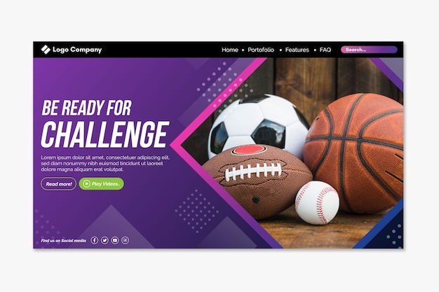 Vector gratuito página de inicio deportiva con imagen