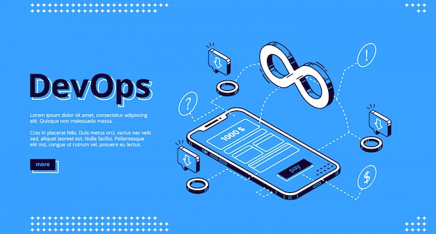 Vector gratuito página de inicio de devops, operaciones de desarrollo