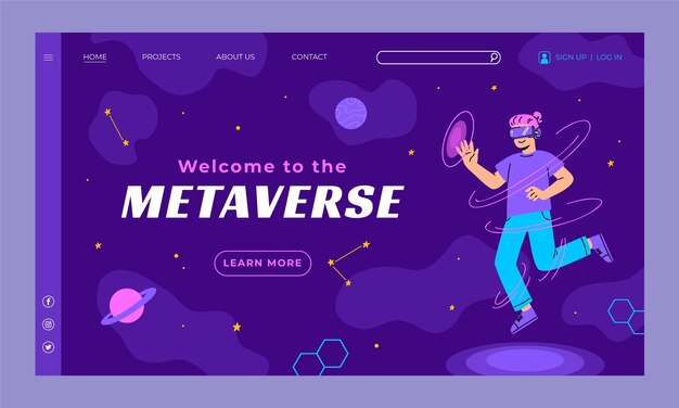 Página de inicio dinámica de metaverso dibujada a mano