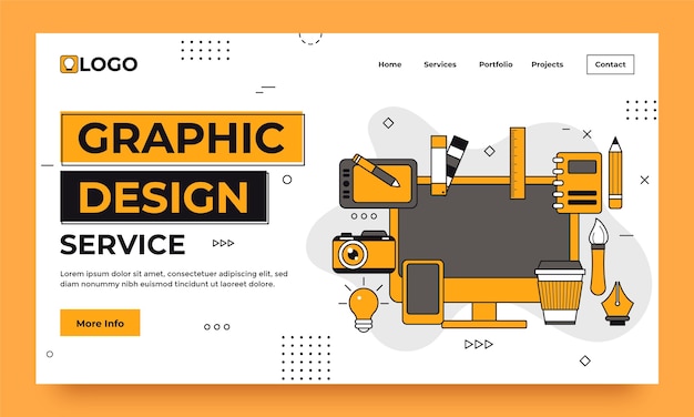 Página de inicio de diseñador gráfico dibujada a mano