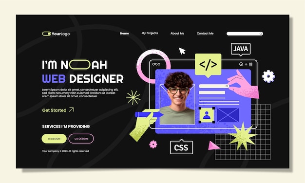 Página de inicio de diseñador web de diseño plano