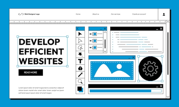 Página de inicio de diseñador web de diseño plano