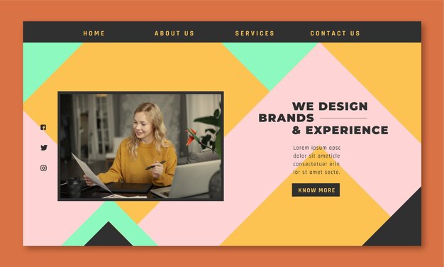 Página de inicio de diseñador web de diseño plano