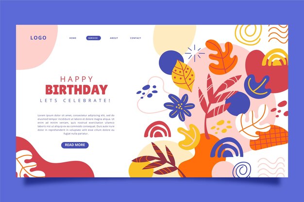 Página de inicio de diseño de cumpleaños plano