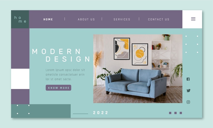Vector gratuito página de inicio de diseño interior mínimo de diseño plano