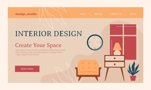 Vector gratuito página de inicio de diseño de interiores dibujada a mano