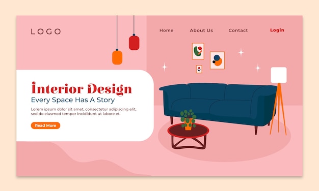 Vector gratuito página de inicio de diseño de interiores minimalista