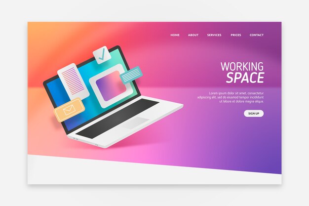 Página de inicio con diseño de laptop para plantilla