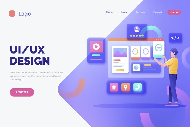Página de inicio de diseño plano ui ux