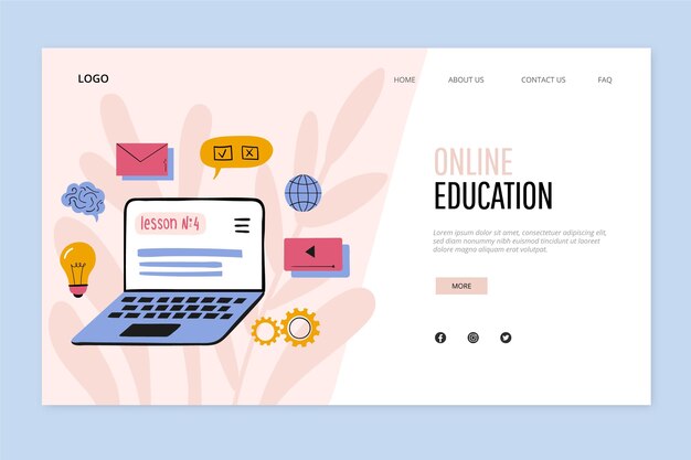 Página de inicio de educación en línea dibujada a mano