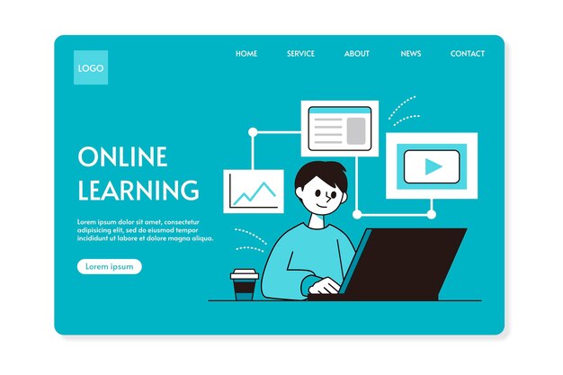 Página de inicio de educación en línea plana lineal