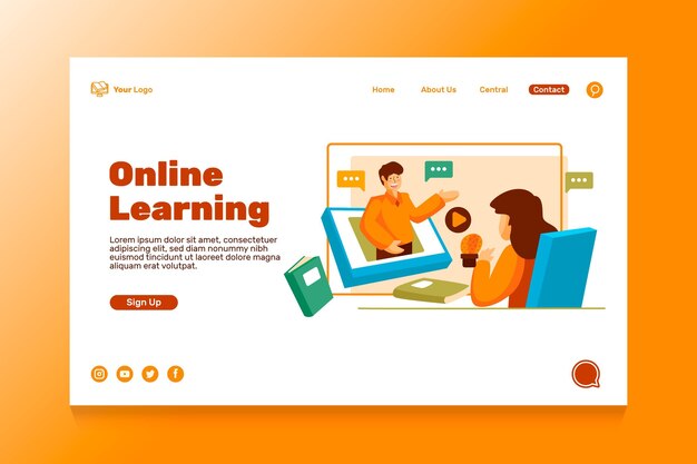 Página de inicio de educación en línea plana
